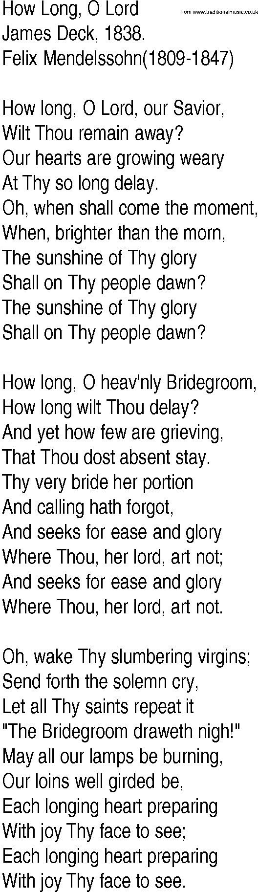 Hymn and Gospel Song: How Long, O Lord by James Deck lyrics