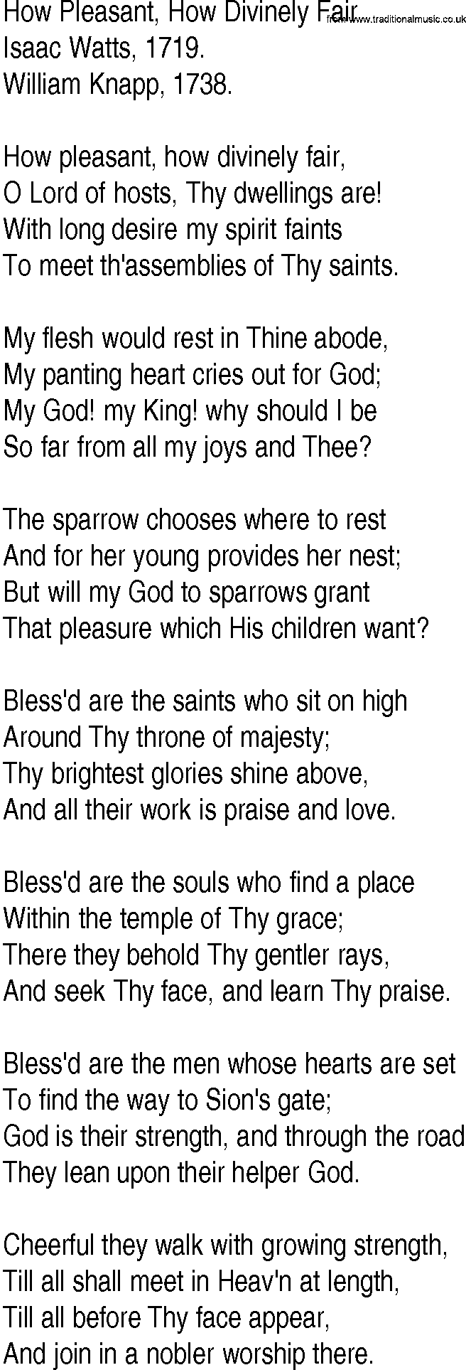 Hymn and Gospel Song: How Pleasant, How Divinely Fair by Isaac Watts lyrics
