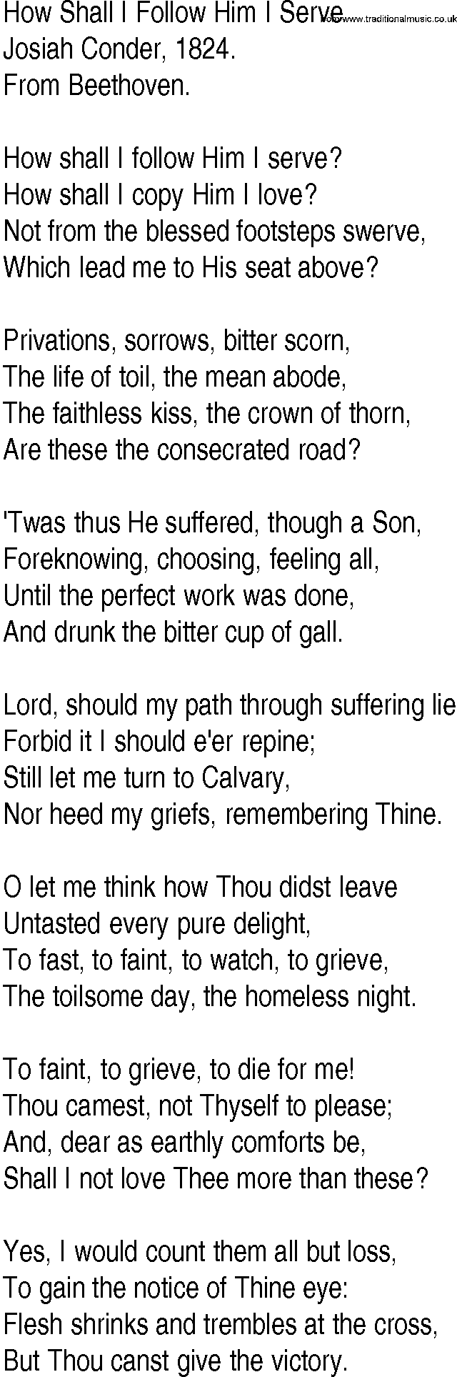 Hymn and Gospel Song: How Shall I Follow Him I Serve by Josiah Conder lyrics