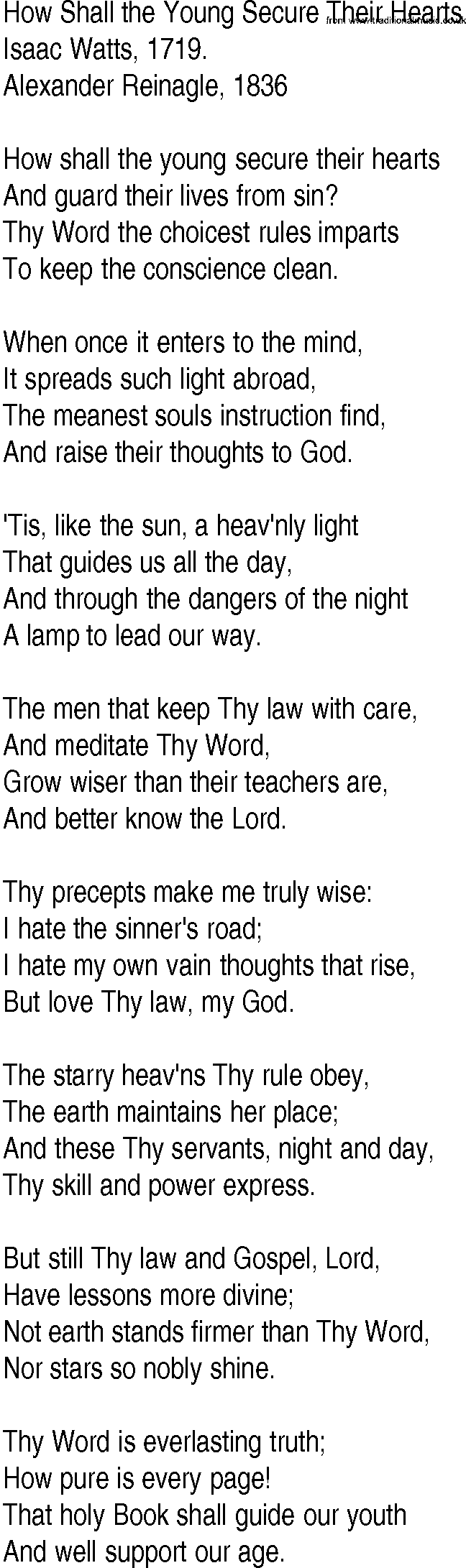 Hymn and Gospel Song: How Shall the Young Secure Their Hearts by Isaac Watts lyrics