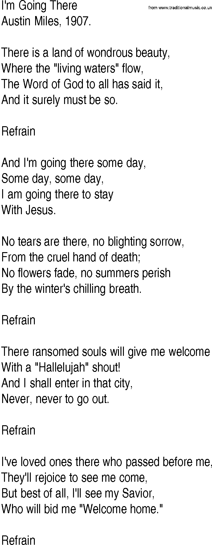 Hymn and Gospel Song: I'm Going There by Austin Miles lyrics