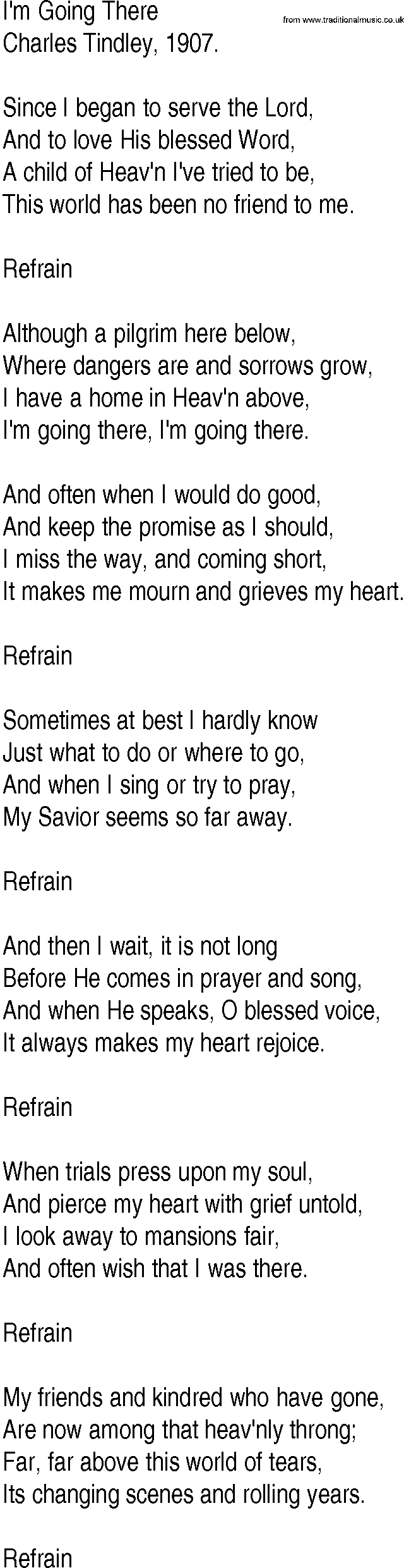 Hymn and Gospel Song: I'm Going There by Charles Tindley lyrics