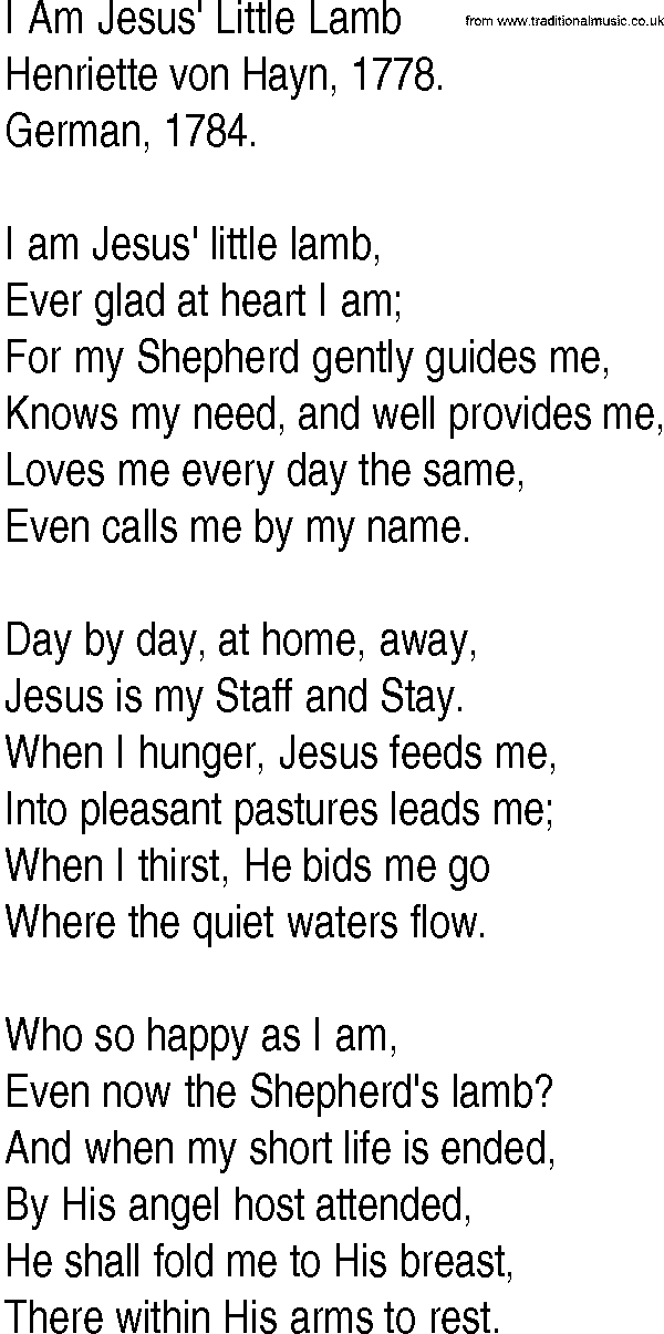 Hymn and Gospel Song: I Am Jesus' Little Lamb by Henriette von Hayn lyrics