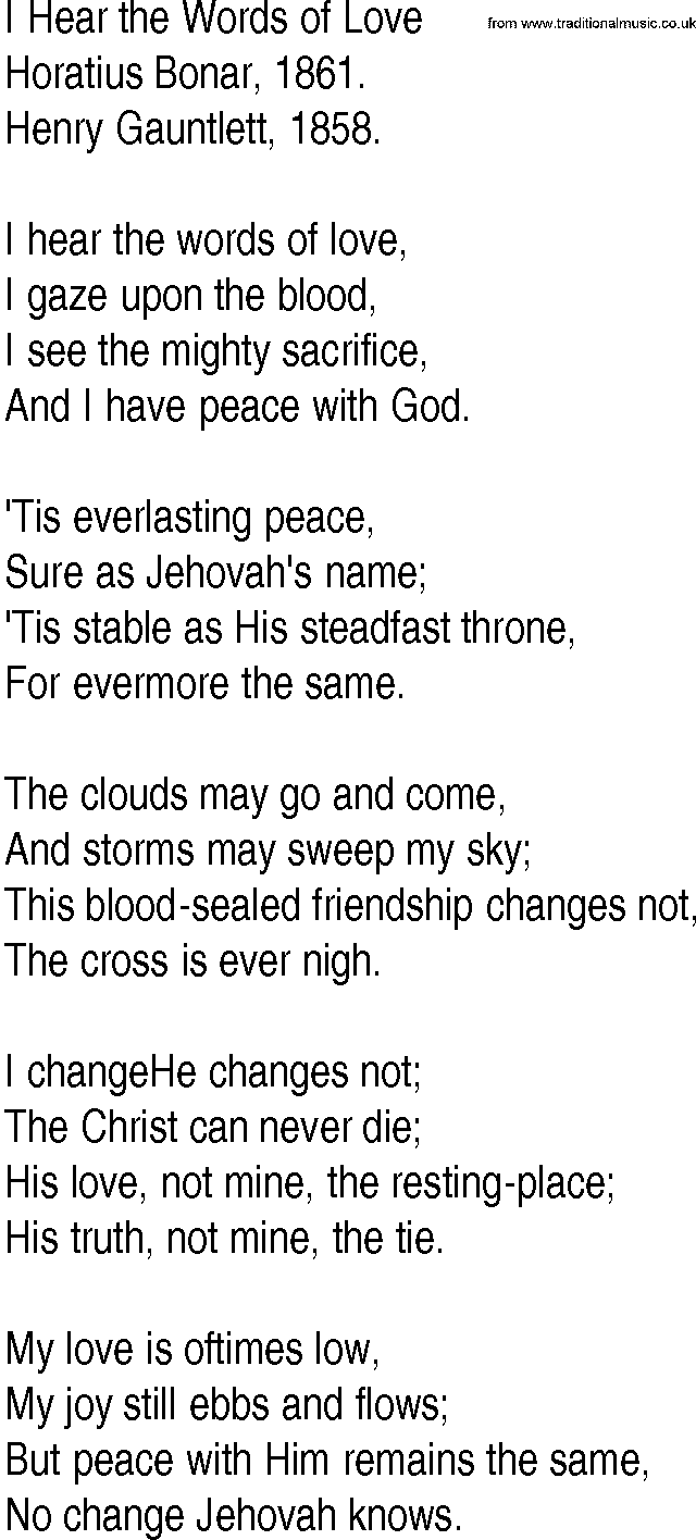 Hymn and Gospel Song: I Hear the Words of Love by Horatius Bonar lyrics