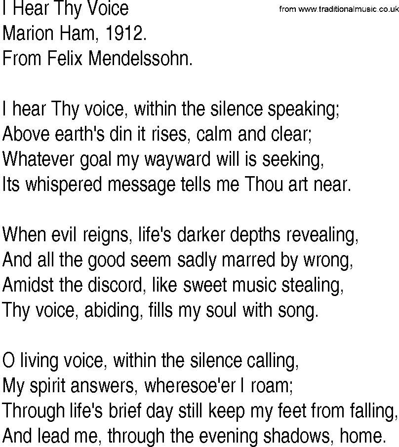 Hymn and Gospel Song: I Hear Thy Voice by Marion Ham lyrics