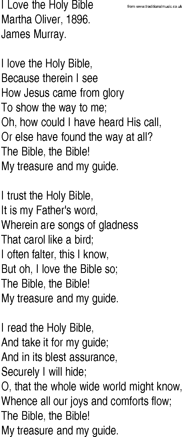 Hymn and Gospel Song: I Love the Holy Bible by Martha Oliver lyrics