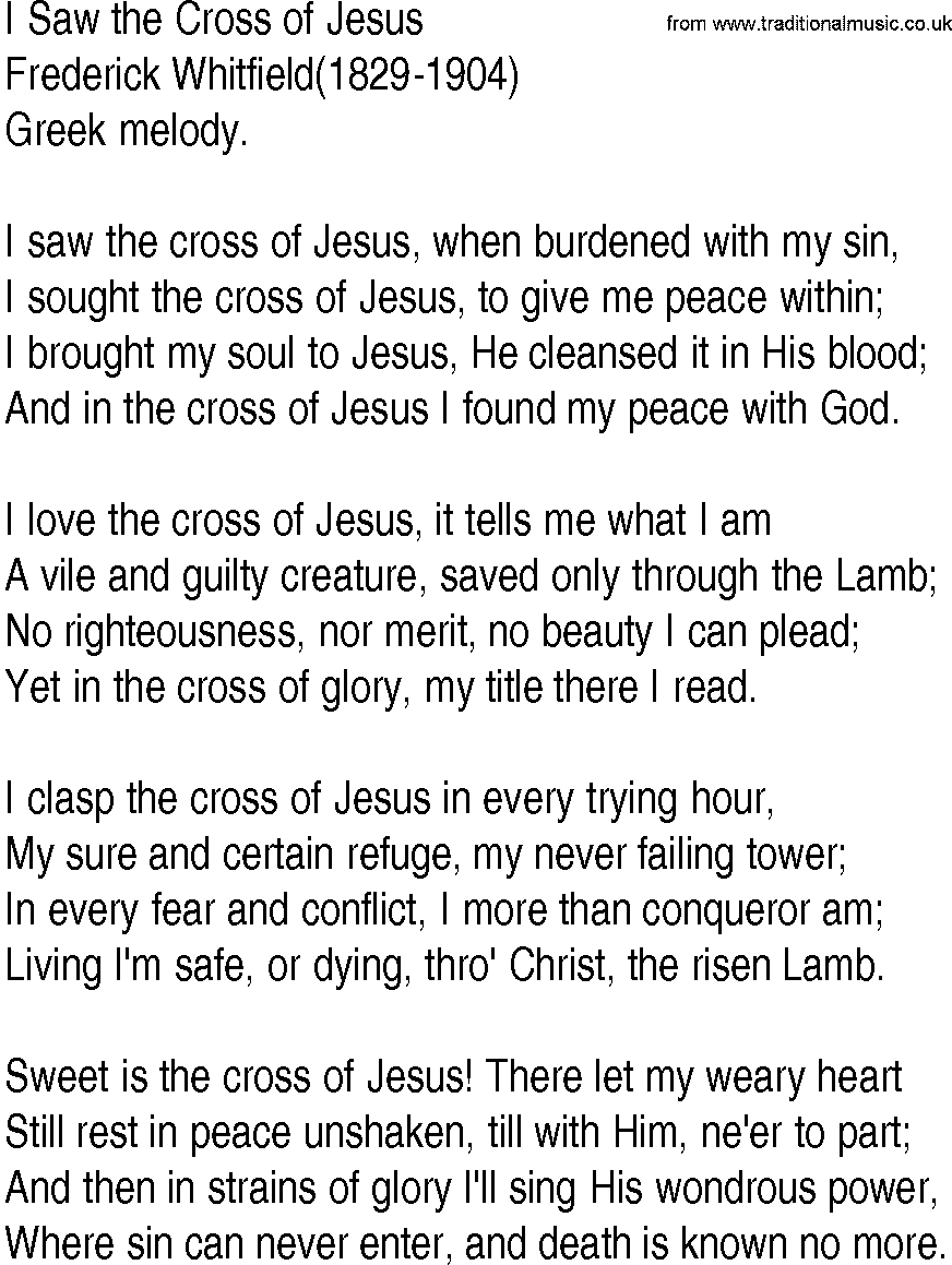 Hymn and Gospel Song: I Saw the Cross of Jesus by Frederick Whitfield lyrics