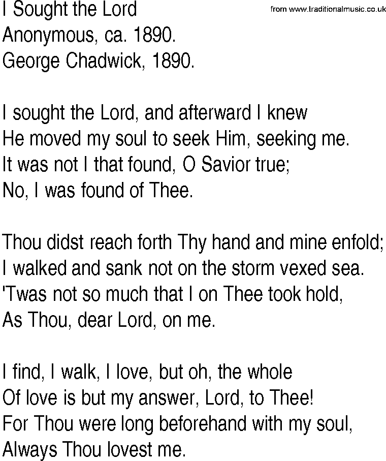 Hymn and Gospel Song: I Sought the Lord by Anonymous ca lyrics
