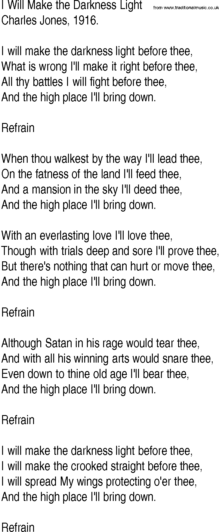 Hymn and Gospel Song: I Will Make the Darkness Light by Charles Jones lyrics