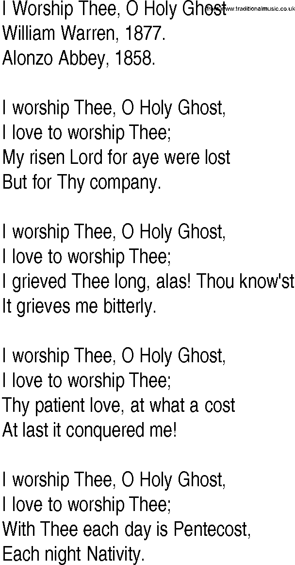 Hymn and Gospel Song: I Worship Thee, O Holy Ghost by William Warren lyrics