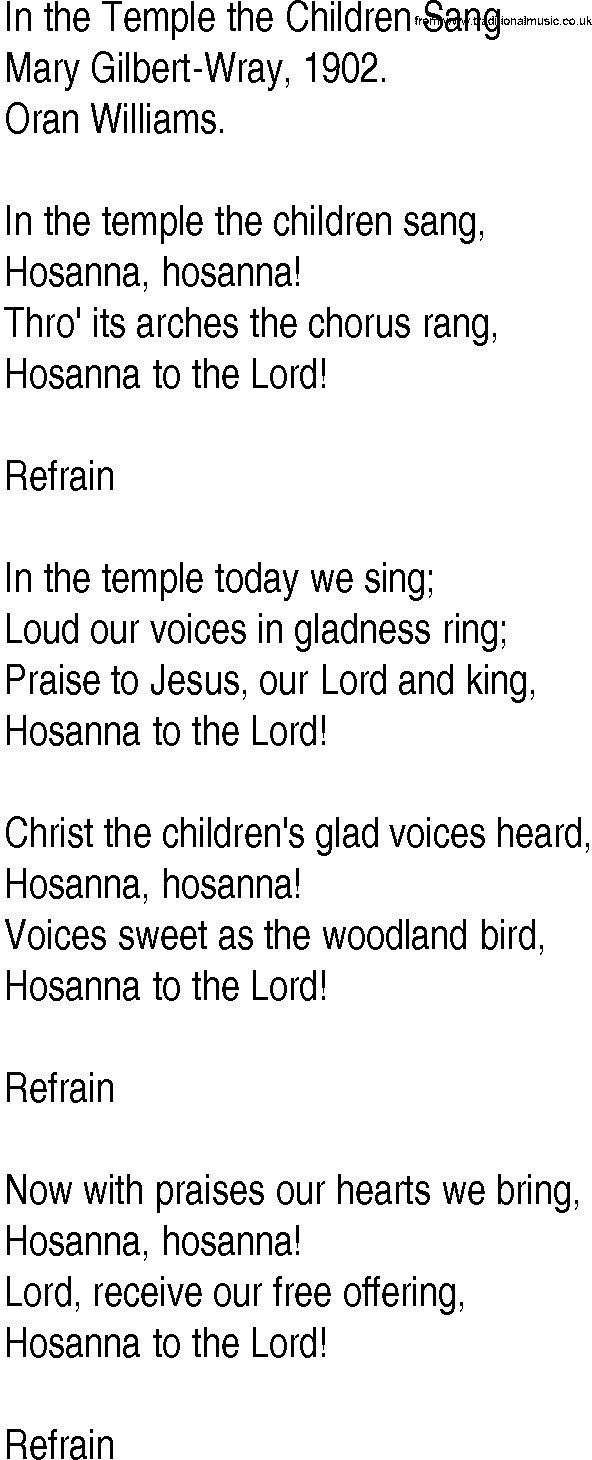 Hymn and Gospel Song: In the Temple the Children Sang by Mary GilbertWray lyrics