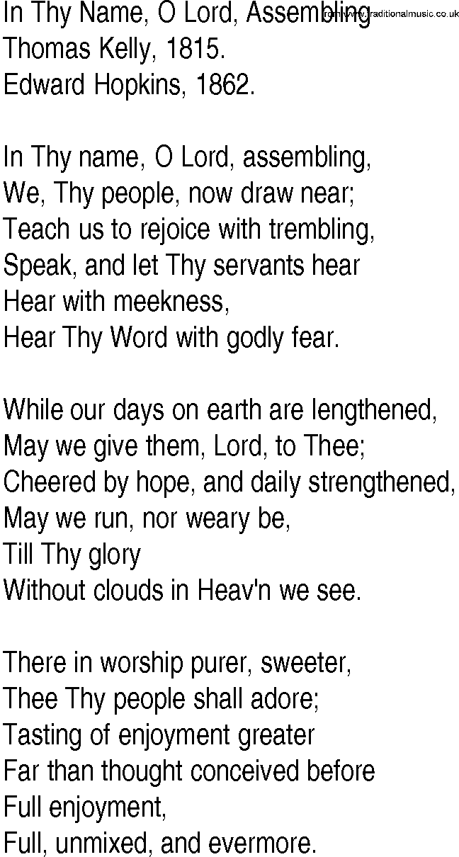 Hymn and Gospel Song: In Thy Name, O Lord, Assembling by Thomas Kelly lyrics
