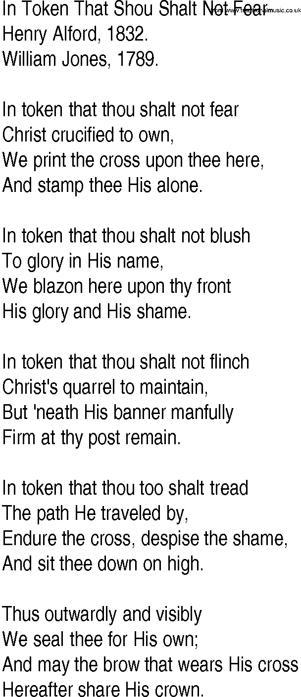 Hymn and Gospel Song: In Token That Shou Shalt Not Fear by Henry Alford lyrics
