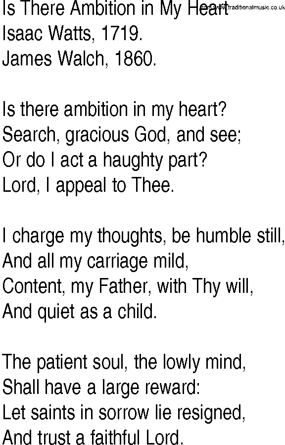 Hymn and Gospel Song: Is There Ambition in My Heart by Isaac Watts lyrics