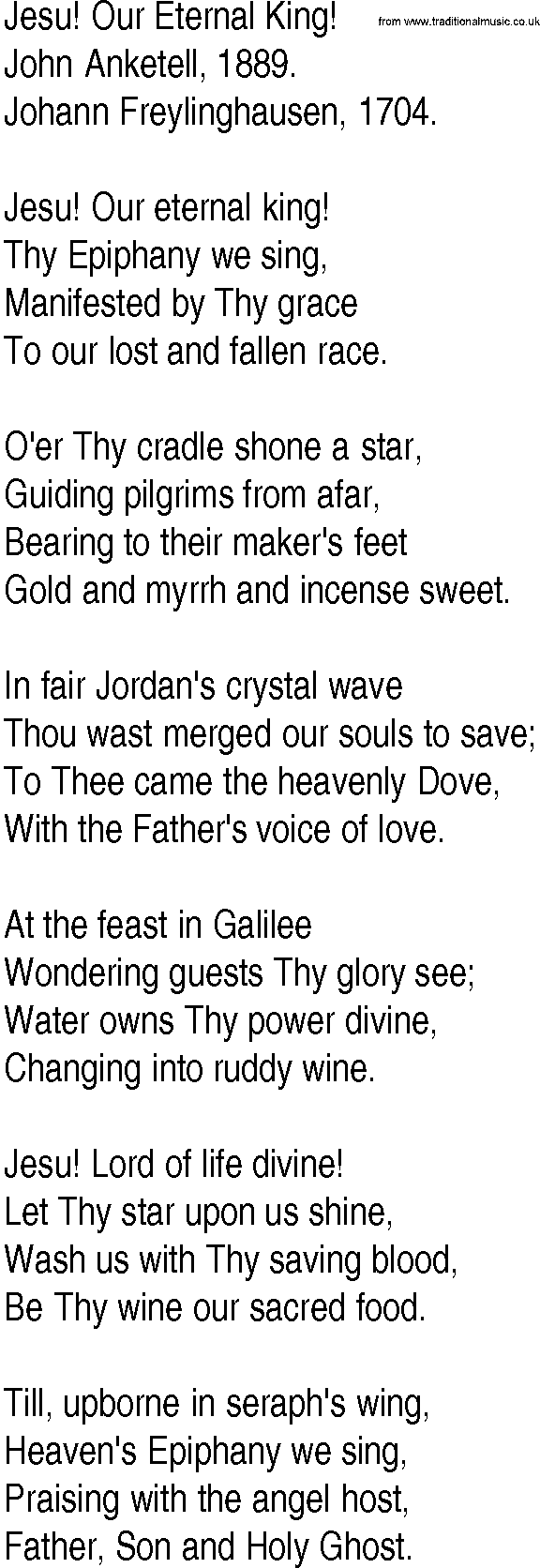 Hymn and Gospel Song: Jesu! Our Eternal King! by John Anketell lyrics
