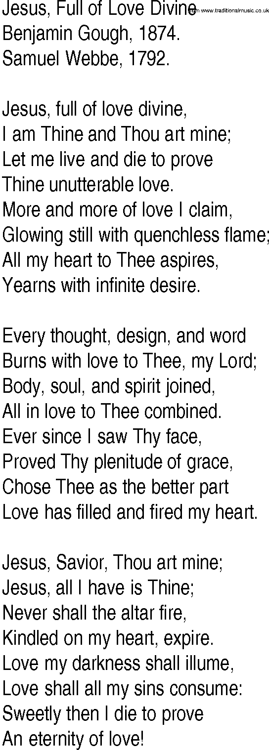 Hymn and Gospel Song: Jesus, Full of Love Divine by Benjamin Gough lyrics