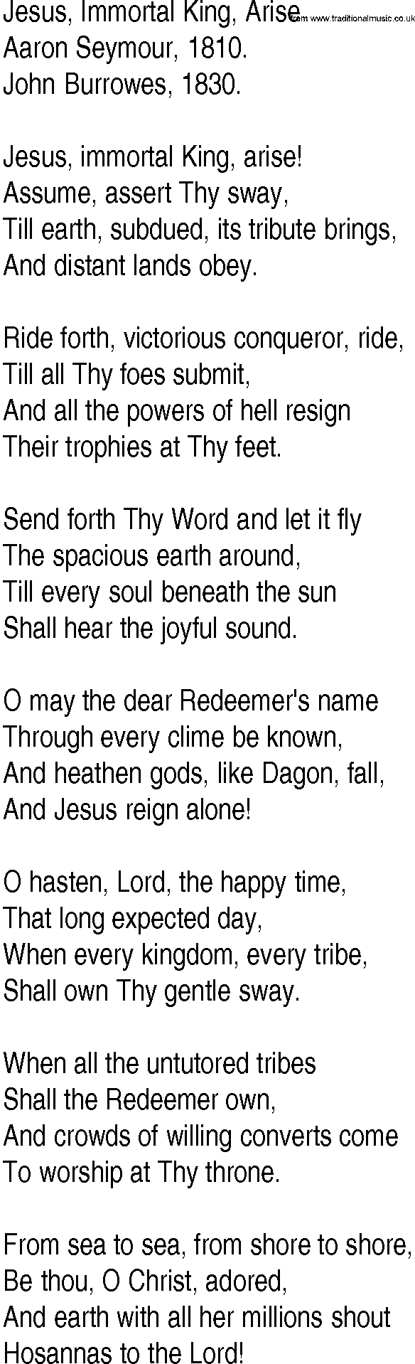 Hymn and Gospel Song: Jesus, Immortal King, Arise by Aaron Seymour lyrics