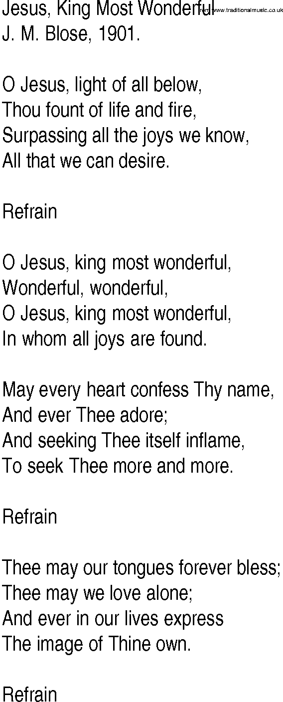 Hymn and Gospel Song: Jesus, King Most Wonderful by J M Blose lyrics