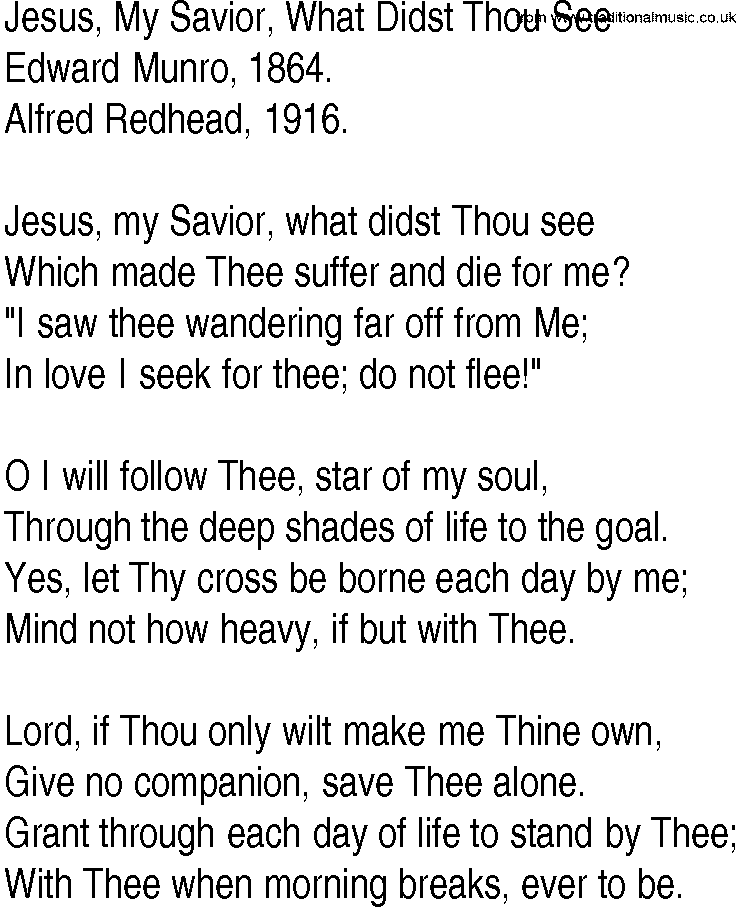 Hymn and Gospel Song: Jesus, My Savior, What Didst Thou See by Edward Munro lyrics