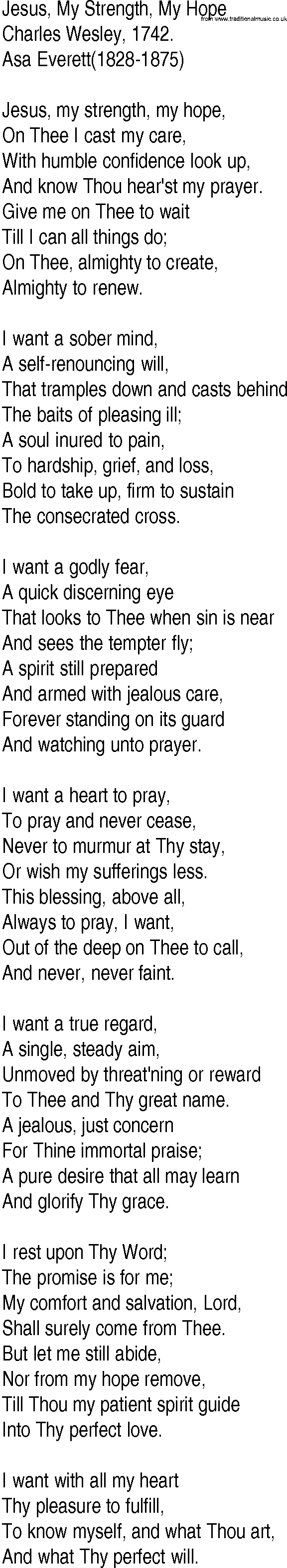 Hymn and Gospel Song: Jesus, My Strength, My Hope by Charles Wesley lyrics