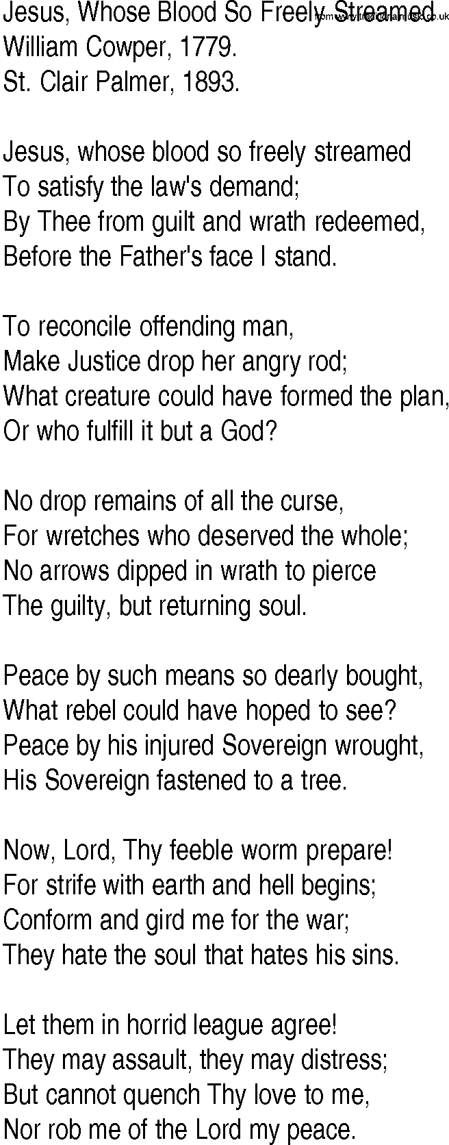 Hymn and Gospel Song: Jesus, Whose Blood So Freely Streamed by William Cowper lyrics