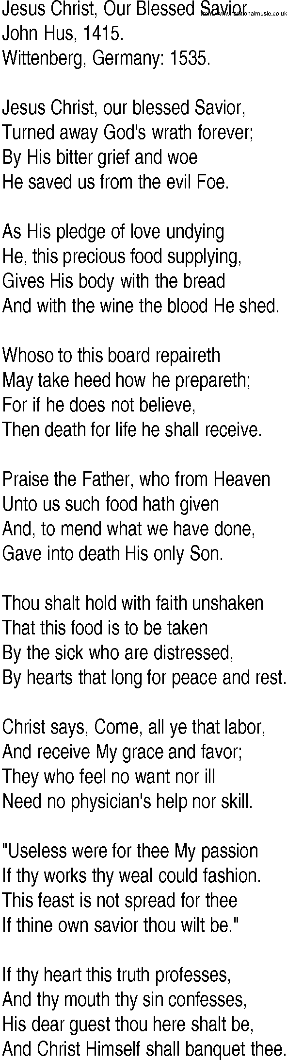 Hymn and Gospel Song: Jesus Christ, Our Blessed Savior by John Hus lyrics