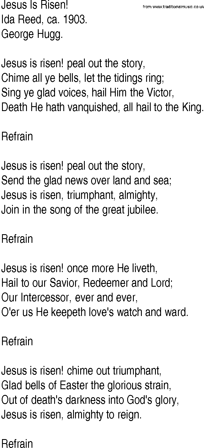 Hymn and Gospel Song: Jesus Is Risen! by Ida Reed ca lyrics