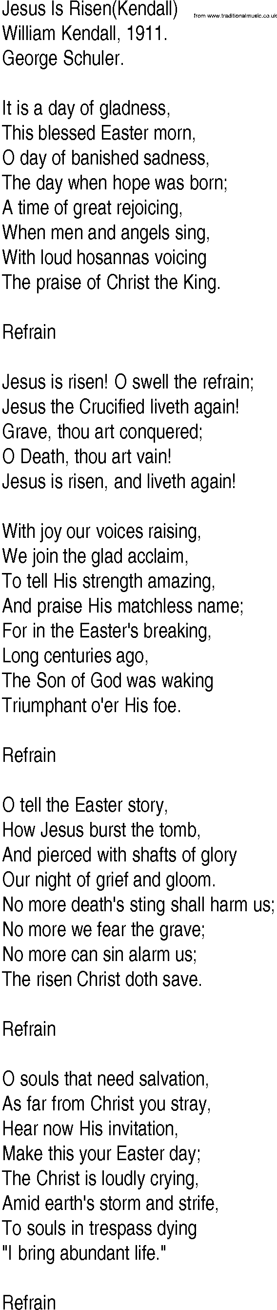 Hymn and Gospel Song: Jesus Is Risen(Kendall) by William Kendall lyrics