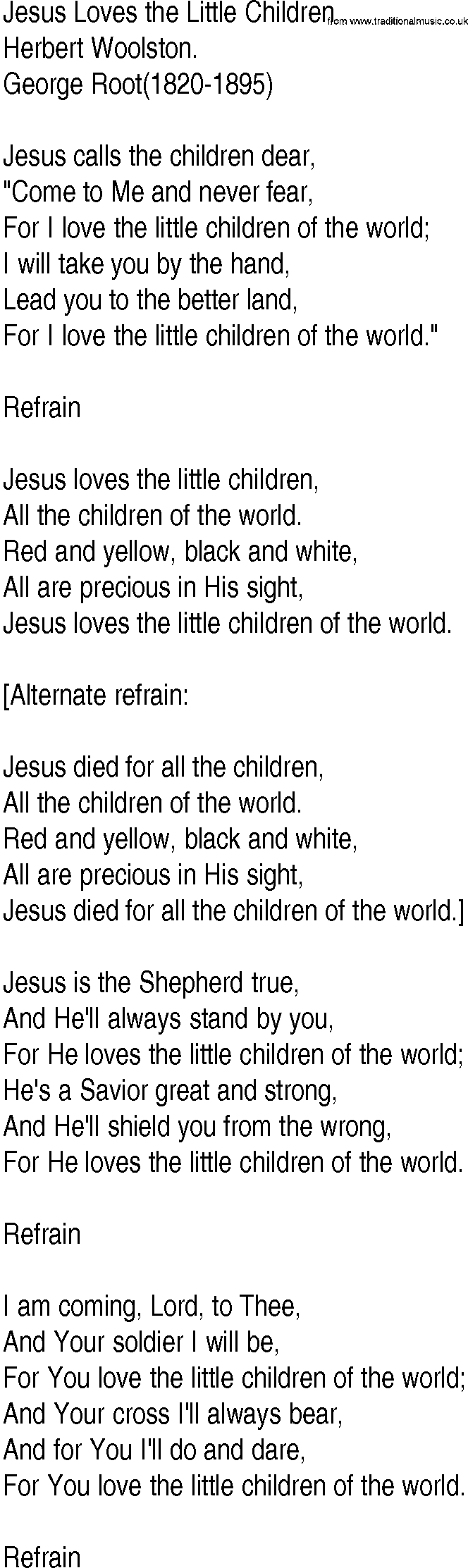 Hymn and Gospel Song: Jesus Loves the Little Children by Herbert Woolston lyrics