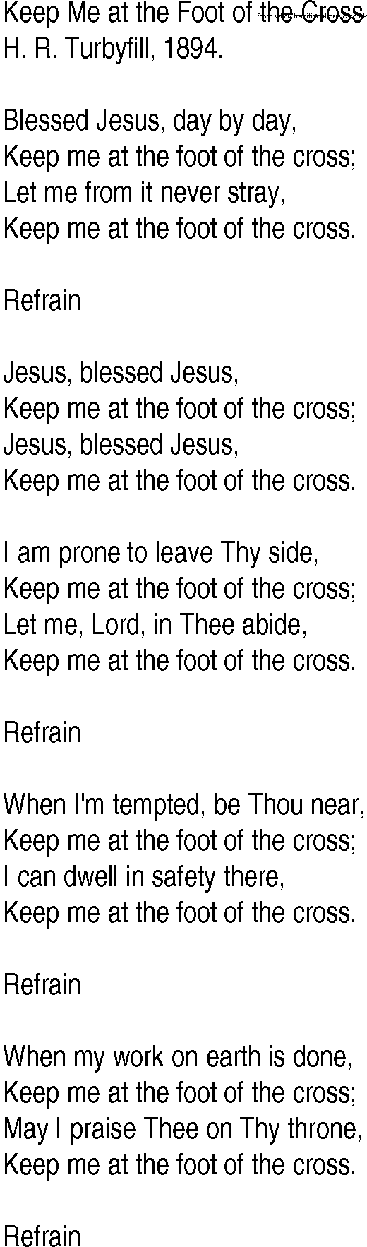 Hymn and Gospel Song: Keep Me at the Foot of the Cross by H R Turbyfill lyrics