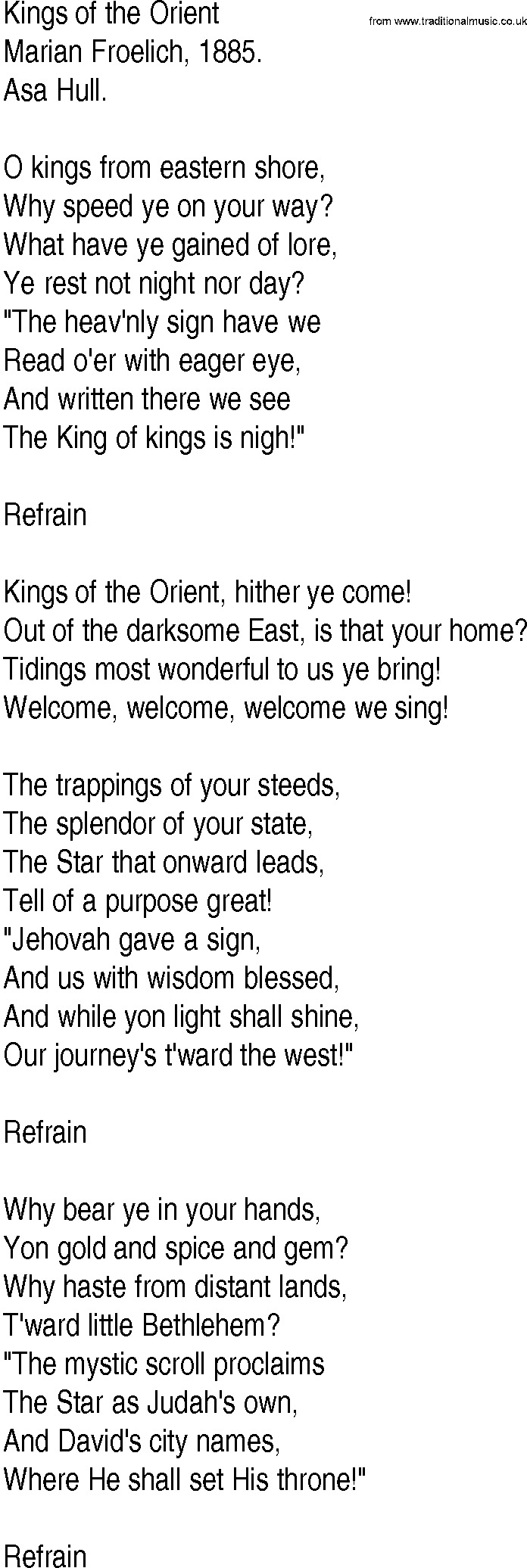 Hymn and Gospel Song: Kings of the Orient by Marian Froelich lyrics