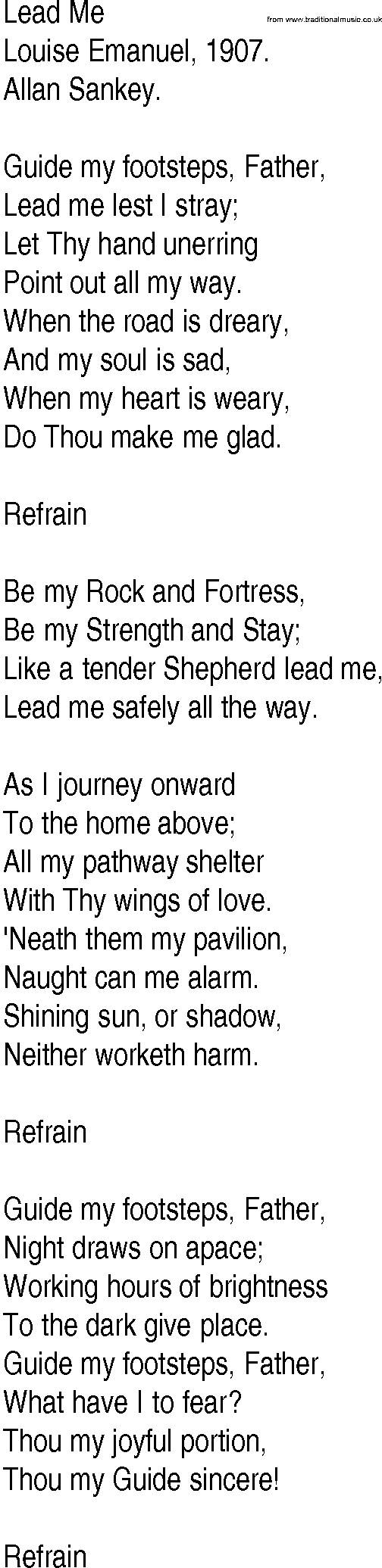 Hymn and Gospel Song: Lead Me by Louise Emanuel lyrics