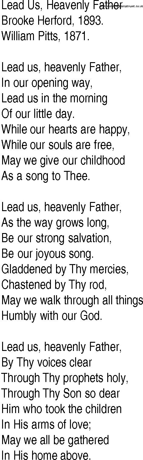 Hymn and Gospel Song: Lead Us, Heavenly Father by Brooke Herford lyrics