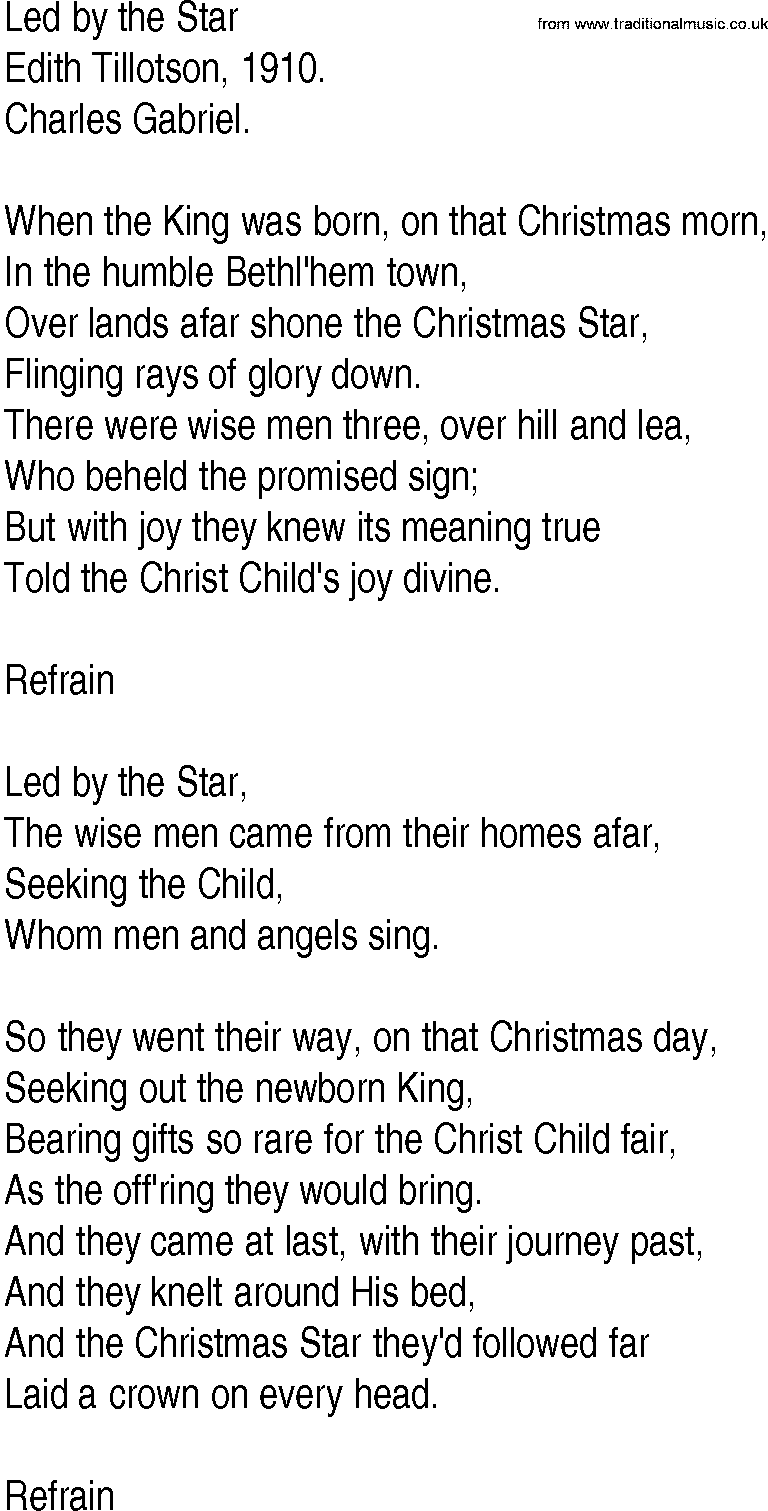 Hymn and Gospel Song: Led by the Star by Edith Tillotson lyrics