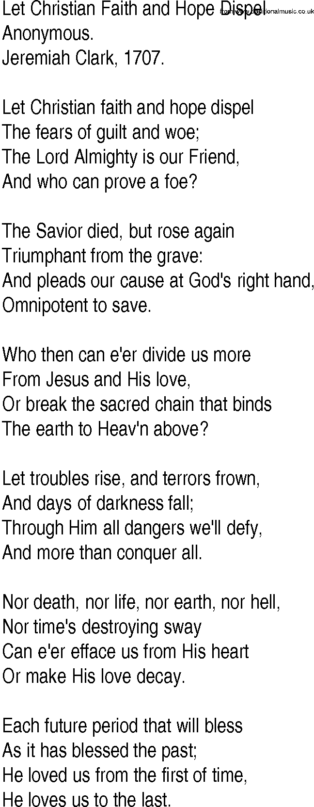 Hymn and Gospel Song: Let Christian Faith and Hope Dispel by Anonymous lyrics