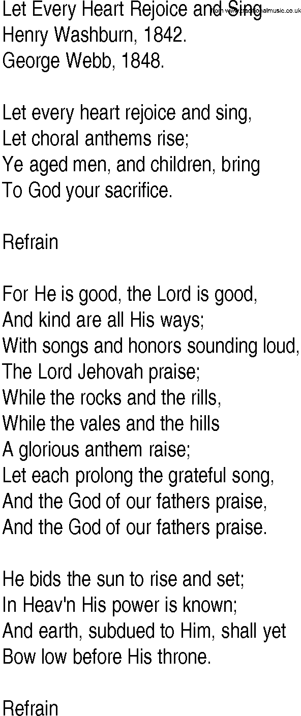 Hymn and Gospel Song: Let Every Heart Rejoice and Sing by Henry Washburn lyrics