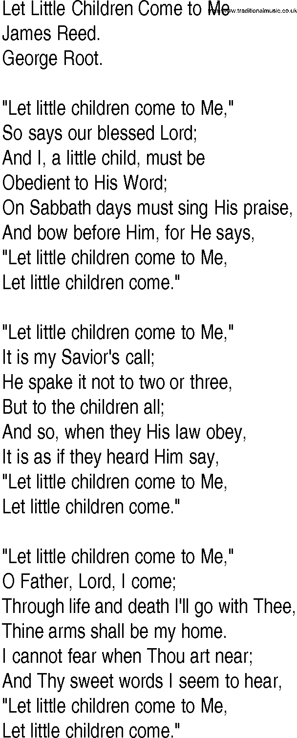 Hymn and Gospel Song: Let Little Children Come to Me by James Reed lyrics