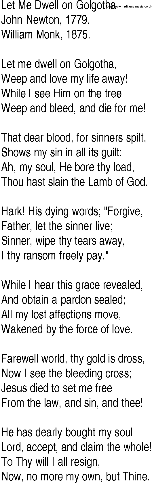 Hymn and Gospel Song: Let Me Dwell on Golgotha by John Newton lyrics