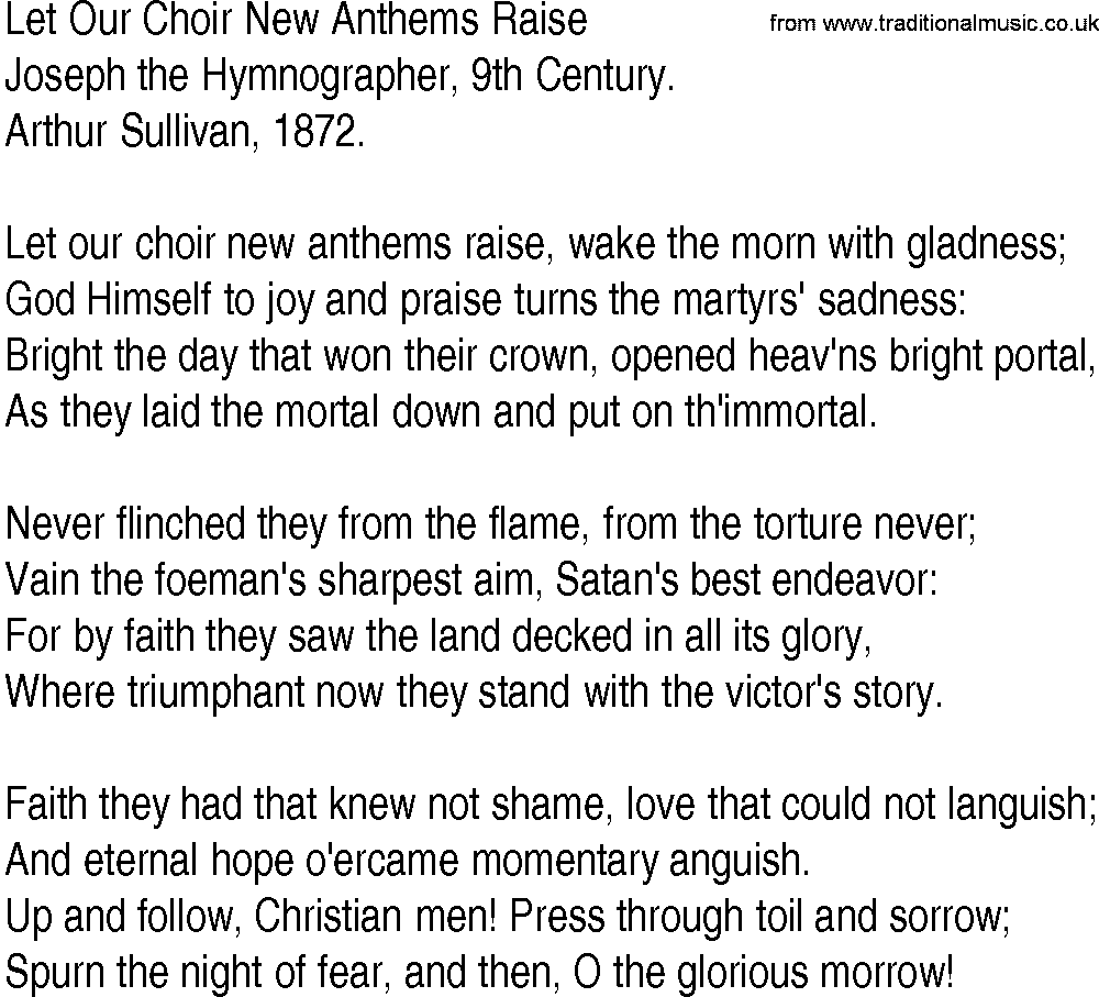 Hymn and Gospel Song: Let Our Choir New Anthems Raise by Joseph the Hymnographer lyrics