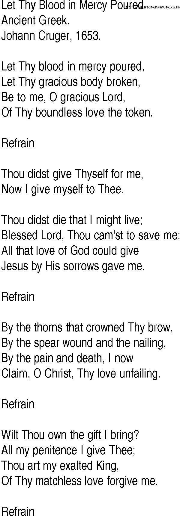 Hymn and Gospel Song: Let Thy Blood in Mercy Poured by Ancient Greek lyrics