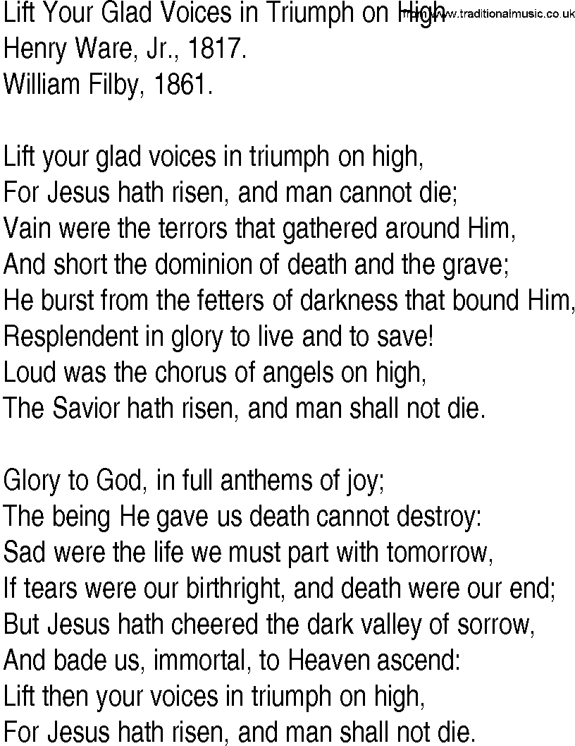 Hymn and Gospel Song: Lift Your Glad Voices in Triumph on High by Henry Ware Jr lyrics