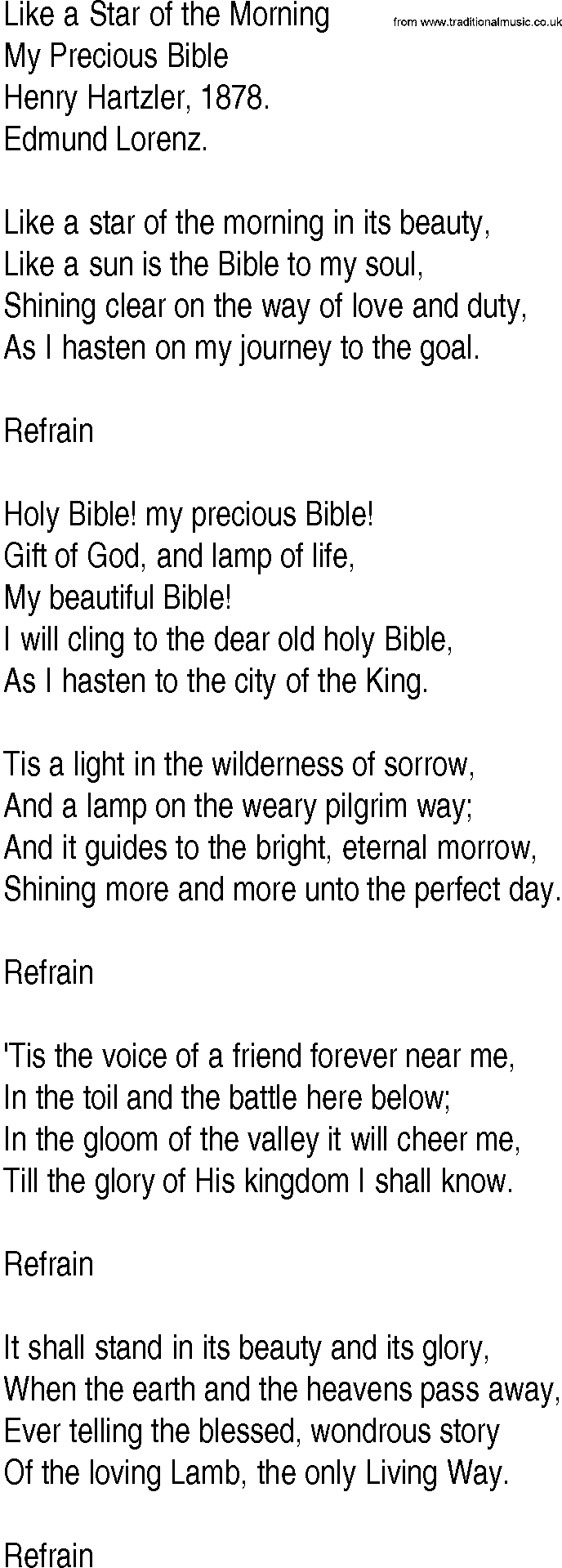 Hymn and Gospel Song: Like a Star of the Morning by Henry Hartzler lyrics