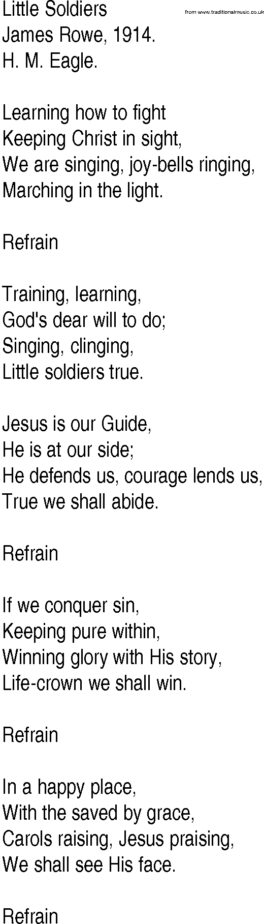 Hymn and Gospel Song: Little Soldiers by James Rowe lyrics