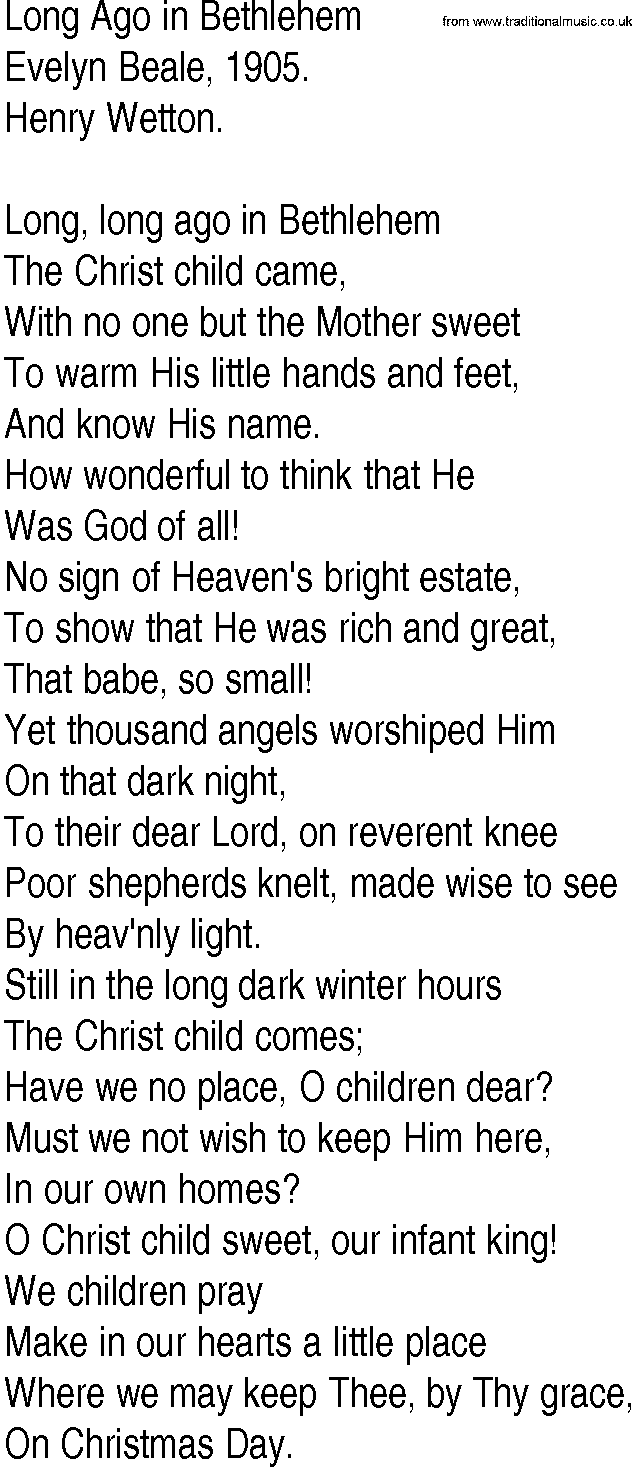 Hymn and Gospel Song: Long Ago in Bethlehem by Evelyn Beale lyrics