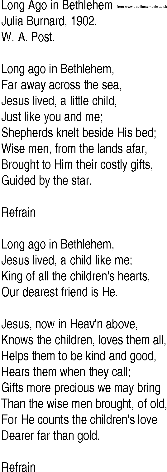 Hymn and Gospel Song: Long Ago in Bethlehem by Julia Burnard lyrics