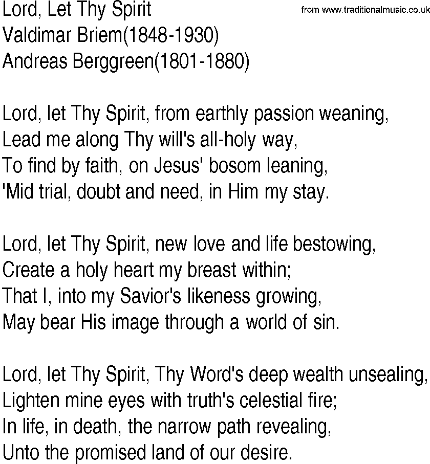 Hymn and Gospel Song: Lord, Let Thy Spirit by Valdimar Briem lyrics