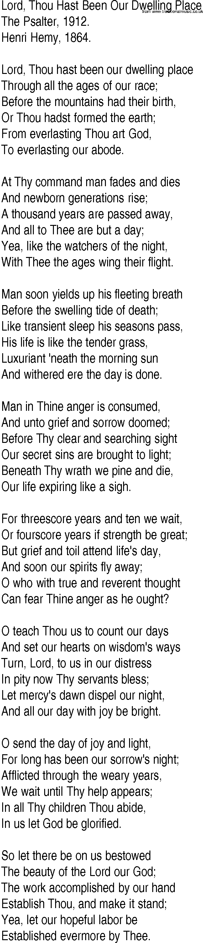 Hymn and Gospel Song: Lord, Thou Hast Been Our Dwelling Place by The Psalter lyrics