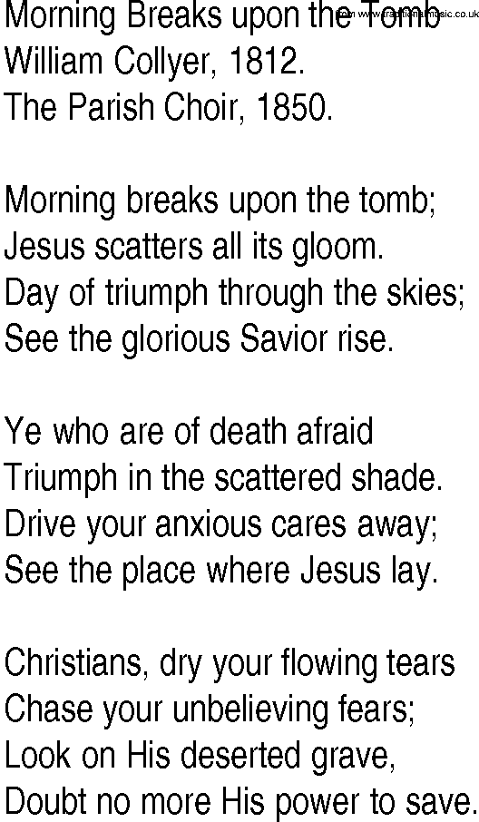 Hymn and Gospel Song: Morning Breaks upon the Tomb by William Collyer lyrics