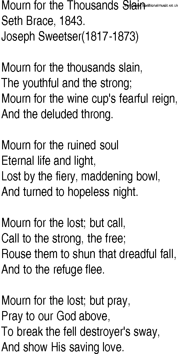 Hymn and Gospel Song: Mourn for the Thousands Slain by Seth Brace lyrics