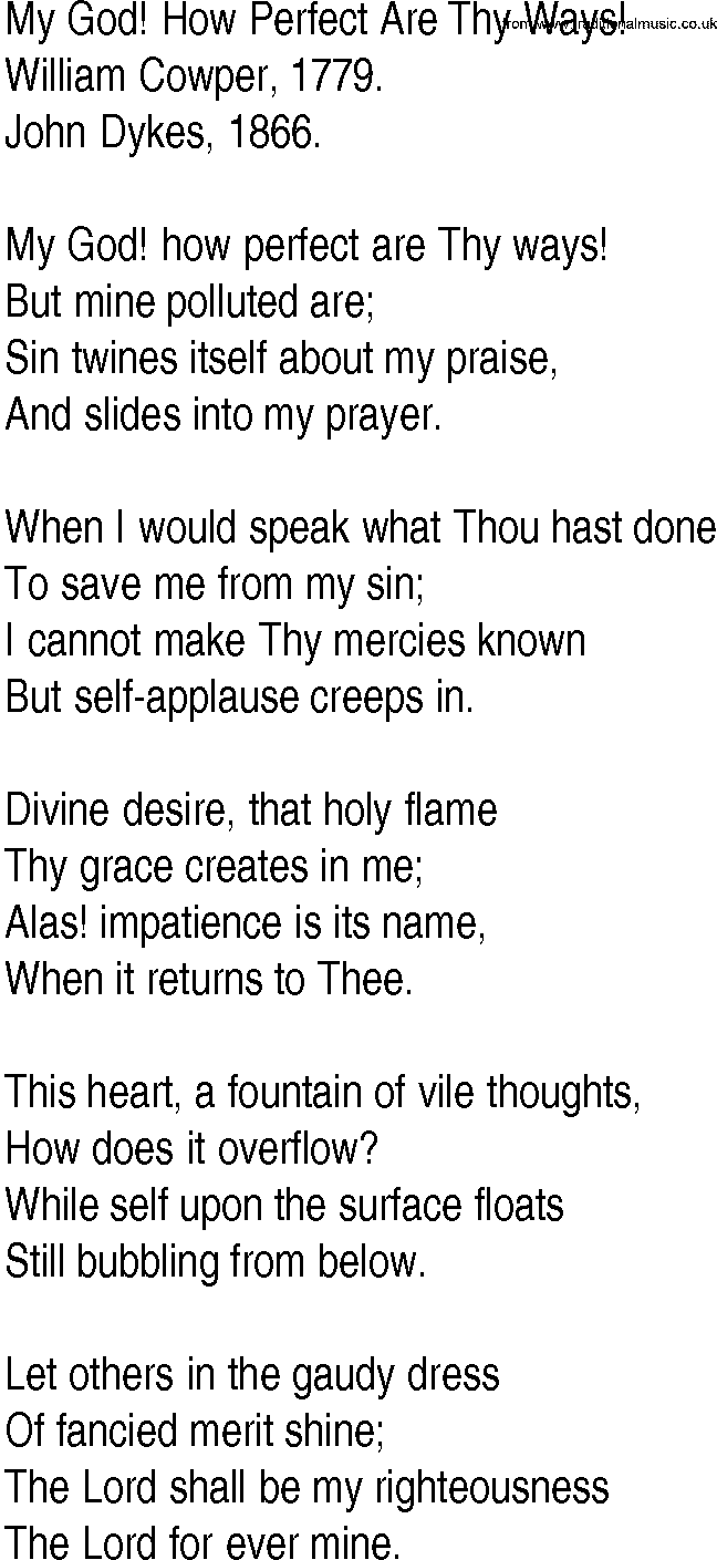 Hymn and Gospel Song: My God! How Perfect Are Thy Ways! by William Cowper lyrics